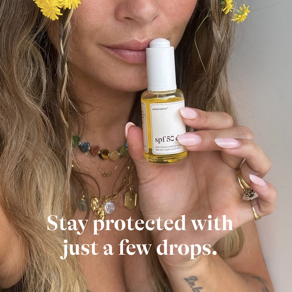 SPF 50 drops van Prescription Skincare — 30ml fles met pipet voor dagelijkse zonbescherming