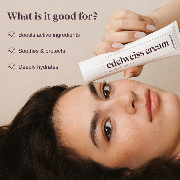 Prescription Skincare Edelweiss Cream versterkt actieve ingrediënten, kalmeert, beschermt en hydrateert de huid