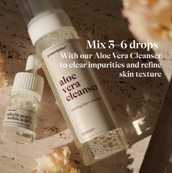 Prescription Skincare Salicylic Acid 2% + Azelaic Acid 7% mengen met Aloe Vera Cleanser om onzuiverheden te verwijderen en de huidtextuur te verfijnen